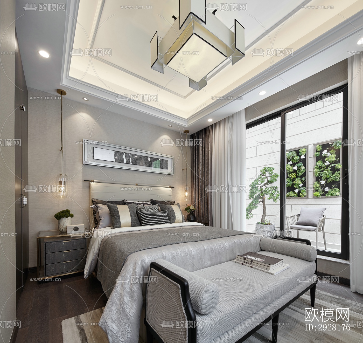 新中式平层效果图下载（渲染图6）