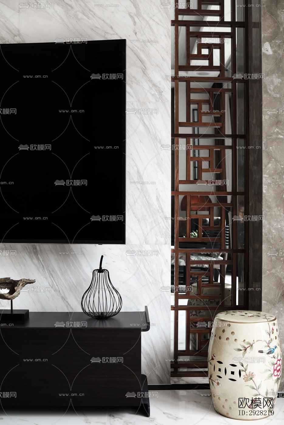 新中式平层效果图下载（渲染图2）