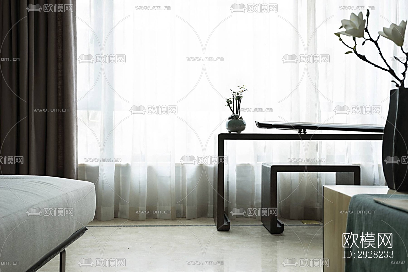 新中式平层效果图下载（渲染图10）