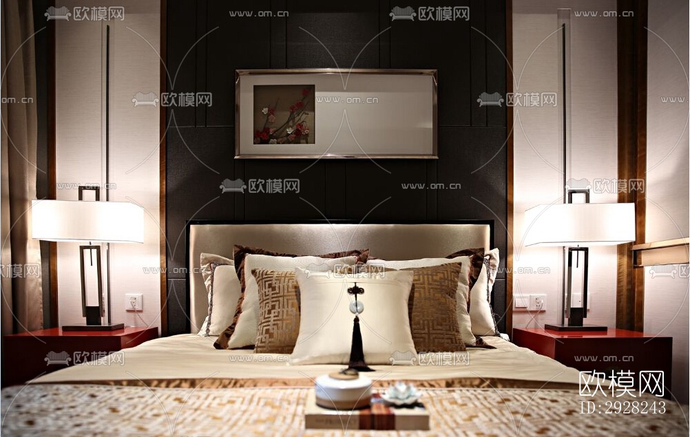 新中式平层效果图下载（渲染图9）