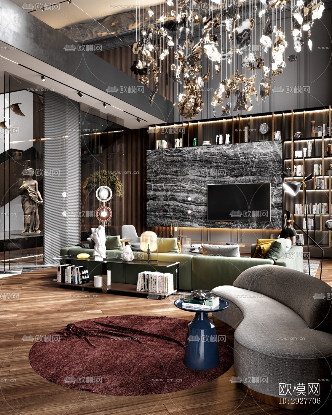 高级灰别墅效果图下载（渲染图7）