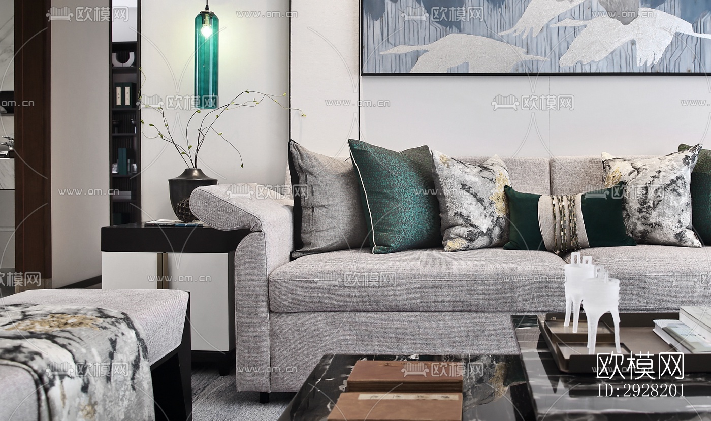 新中式平层效果图下载（渲染图4）