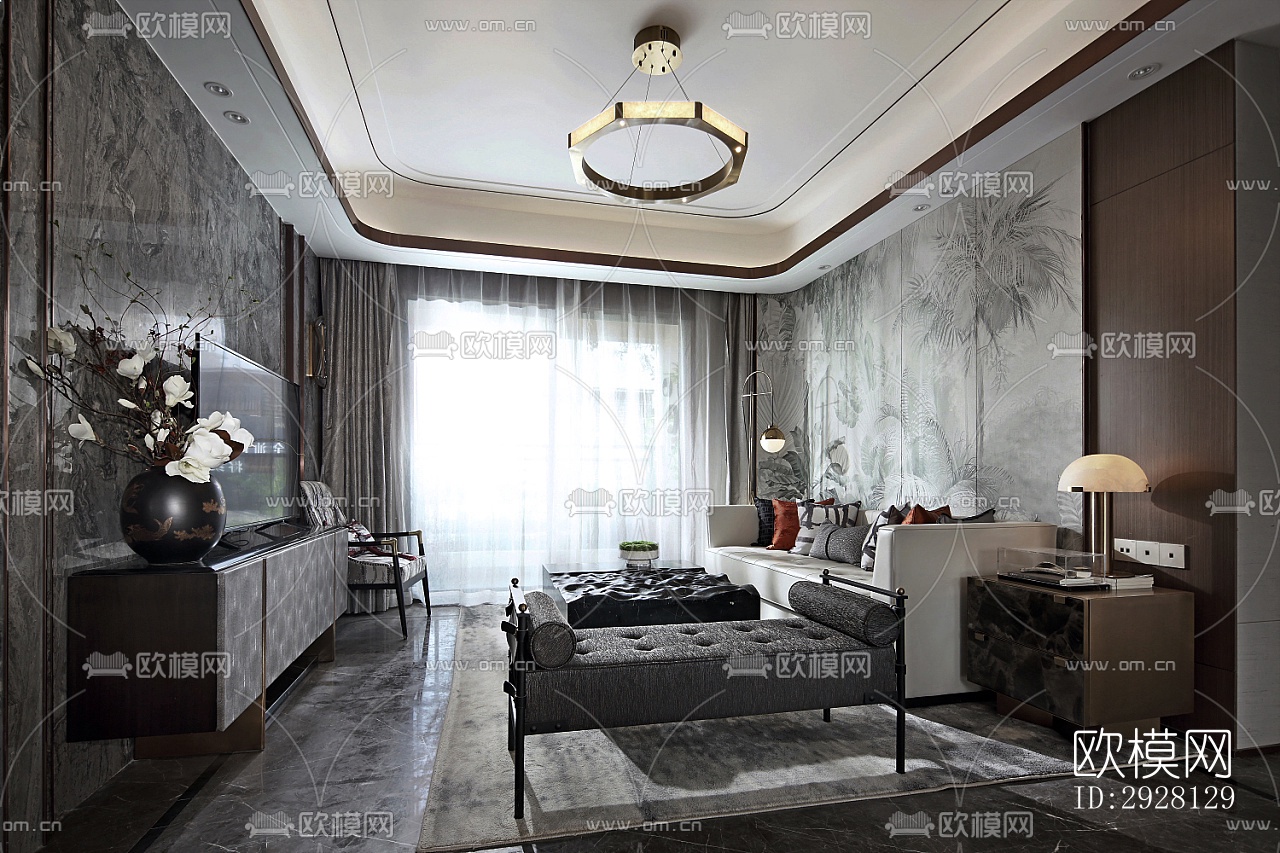 中式平层效果图下载（渲染图1）