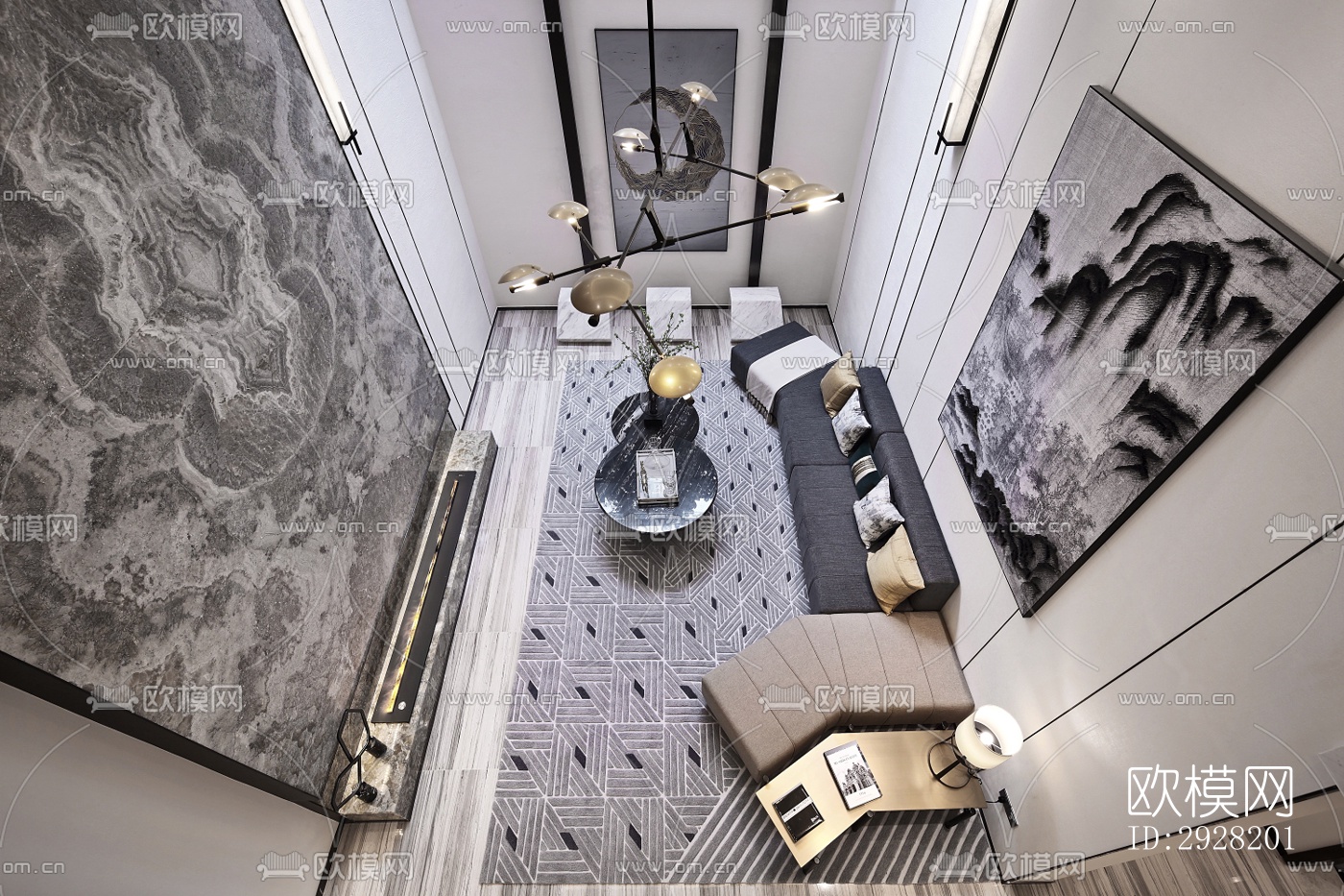 新中式平层效果图下载（渲染图6）