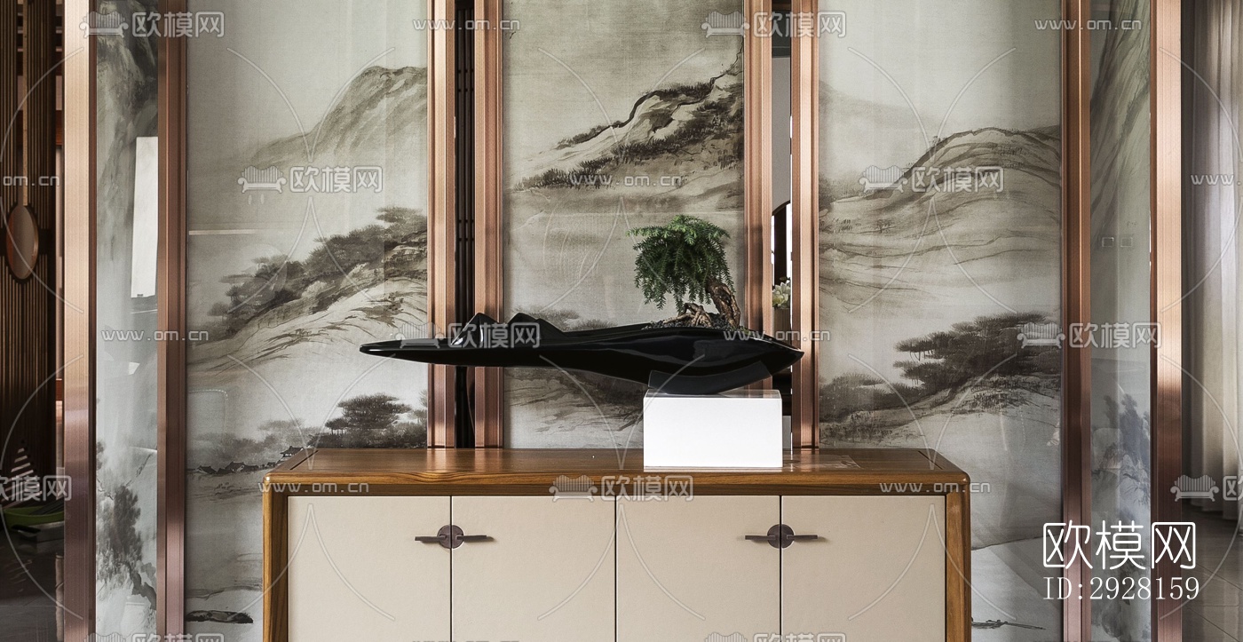 新中式平层效果图下载（渲染图6）