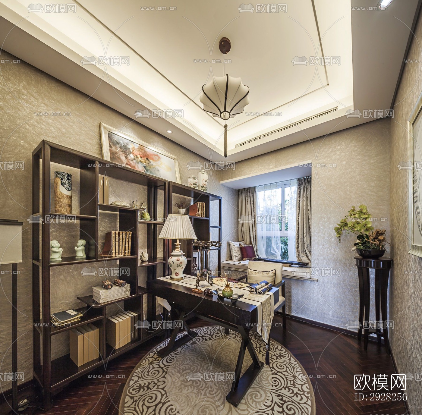 新中式平层效果图下载（渲染图18）