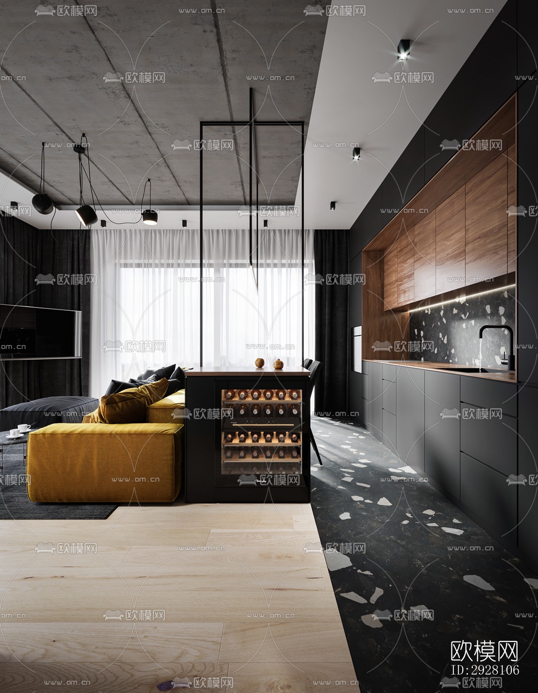 高级灰公寓效果图下载（渲染图7）