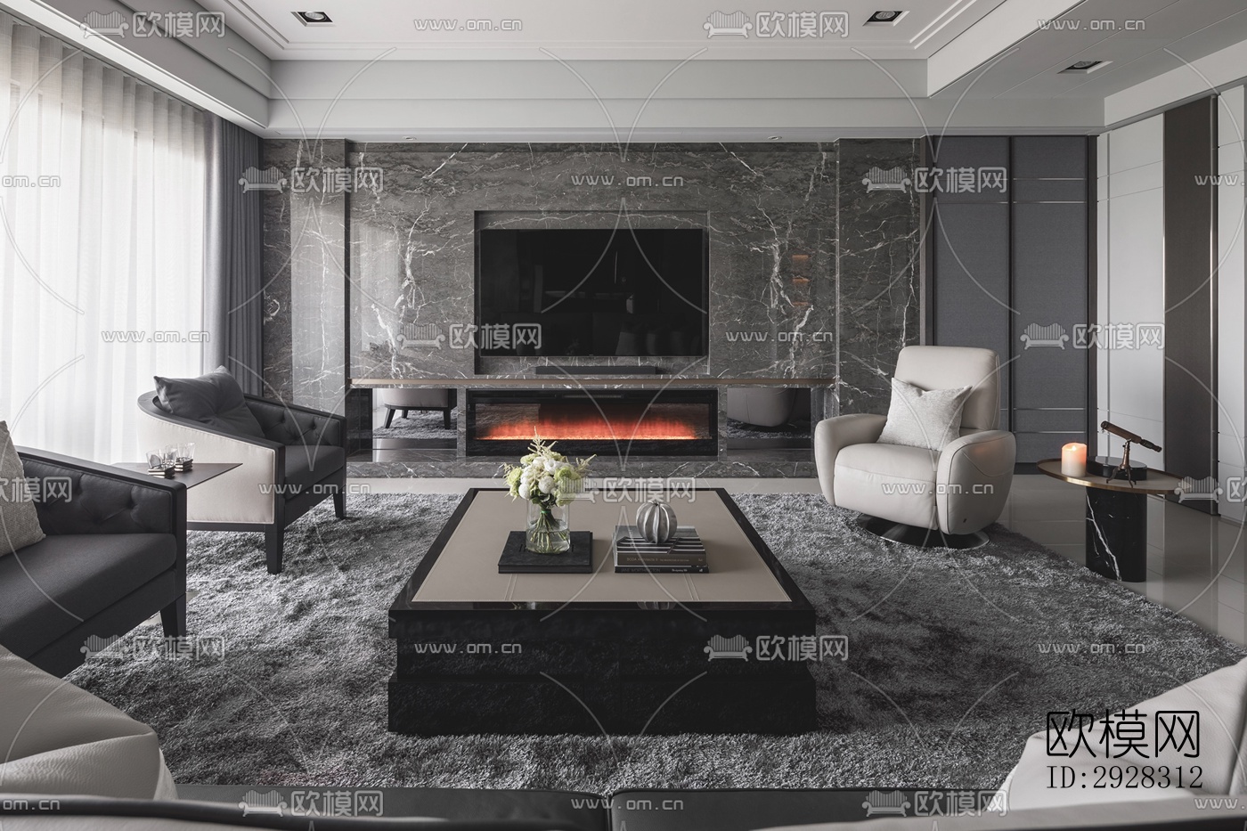 现代平层效果图下载（渲染图12）