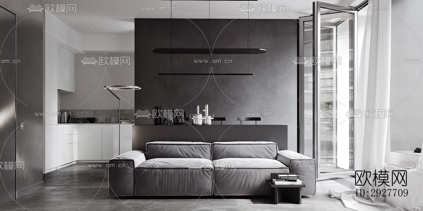 高级灰别墅效果图下载（渲染图1）