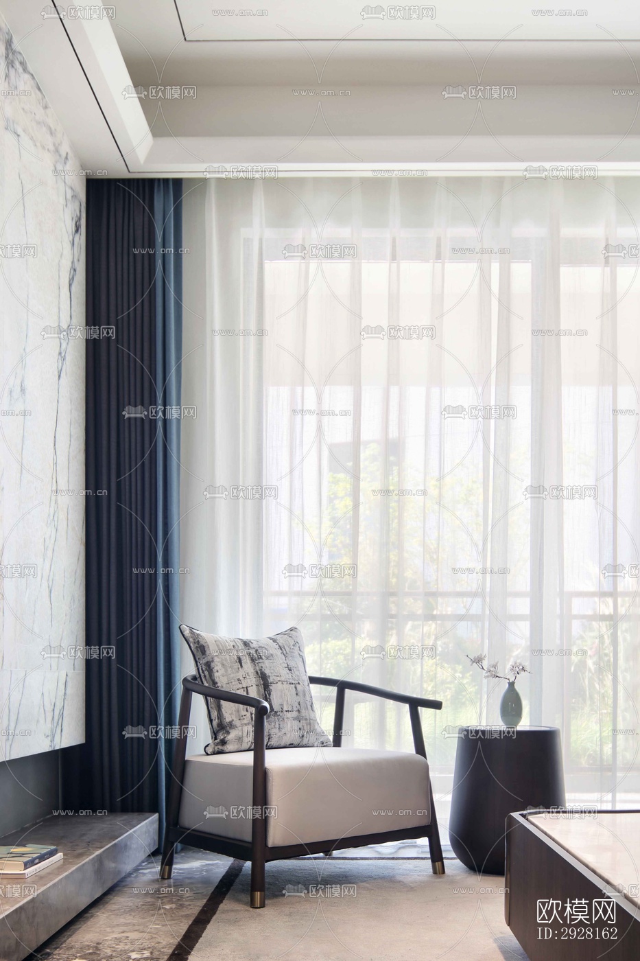 新中式平层效果图下载（渲染图7）