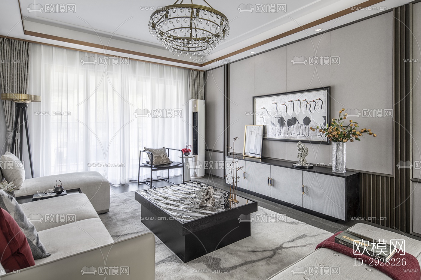 新中式平层效果图下载（渲染图4）