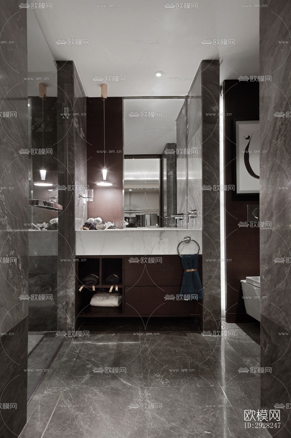 新中式平层效果图下载（渲染图9）