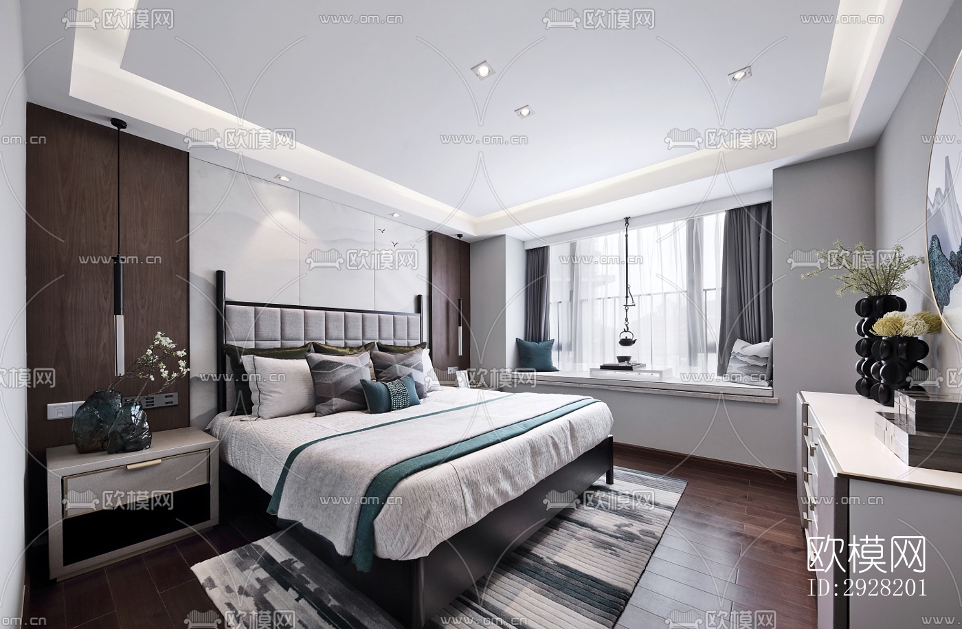 新中式平层效果图下载（渲染图13）