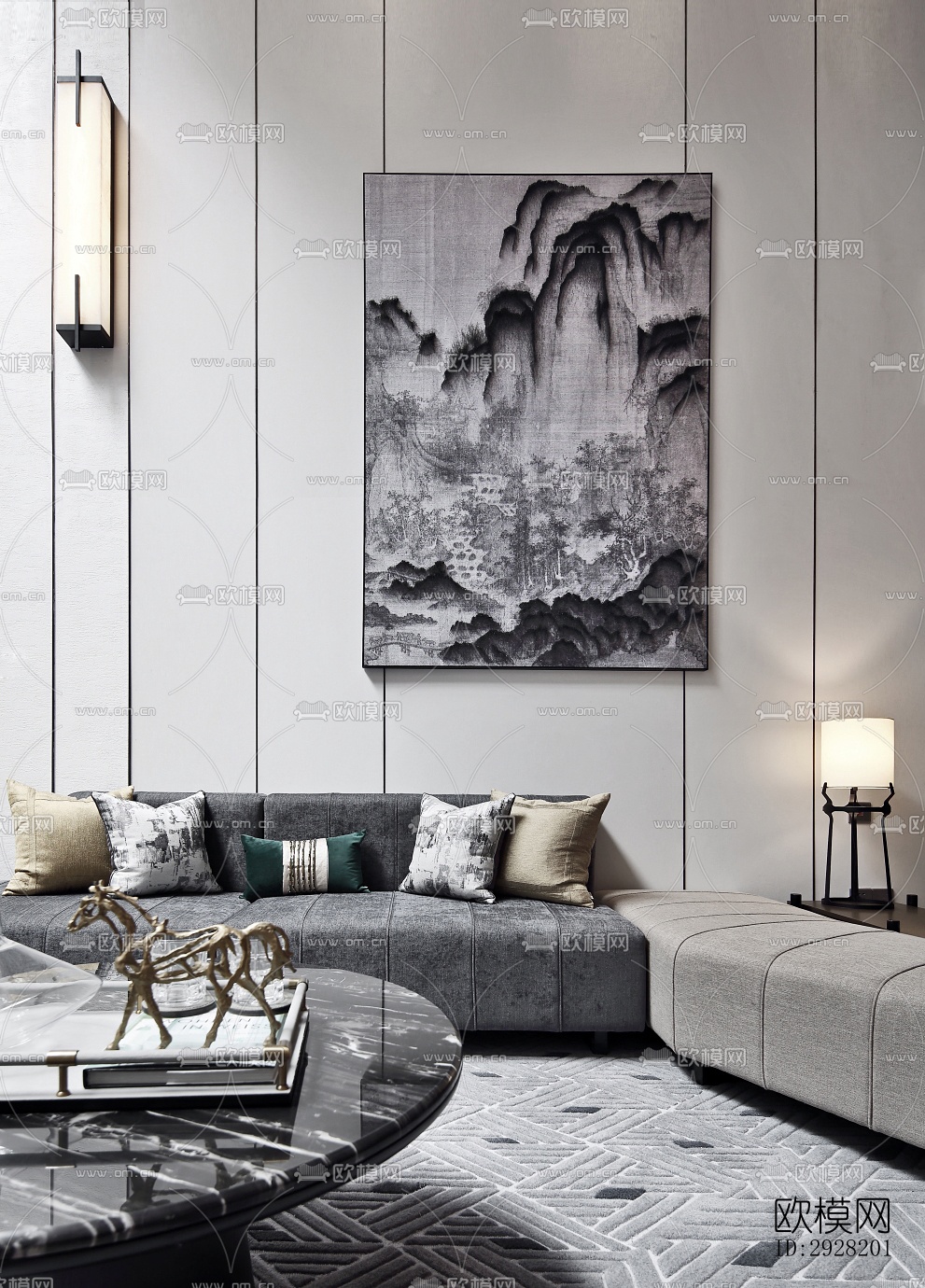 新中式平层效果图下载（渲染图8）