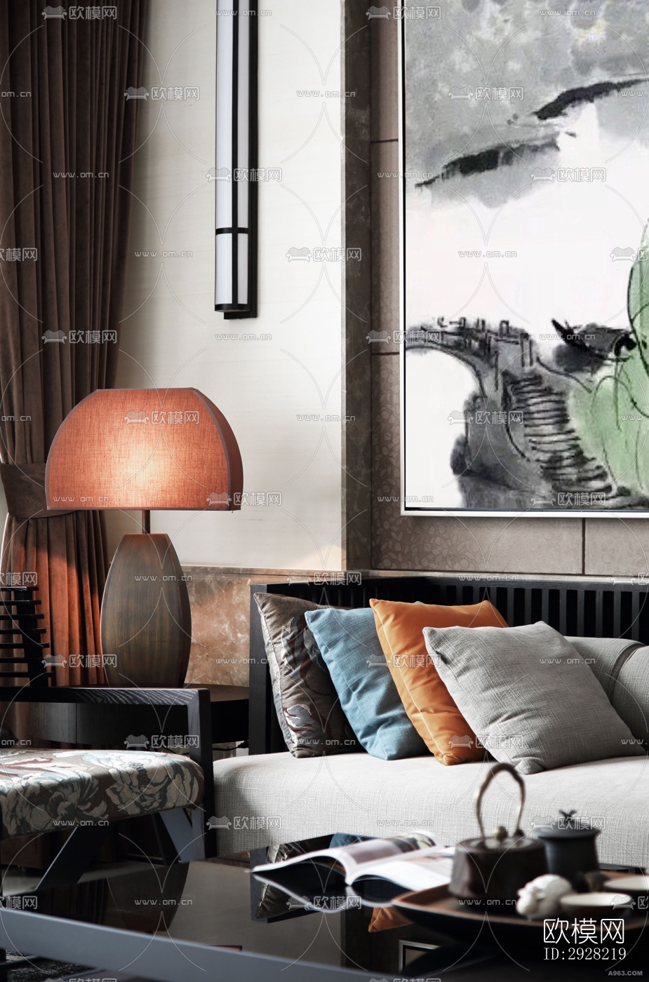 新中式平层效果图下载（渲染图14）