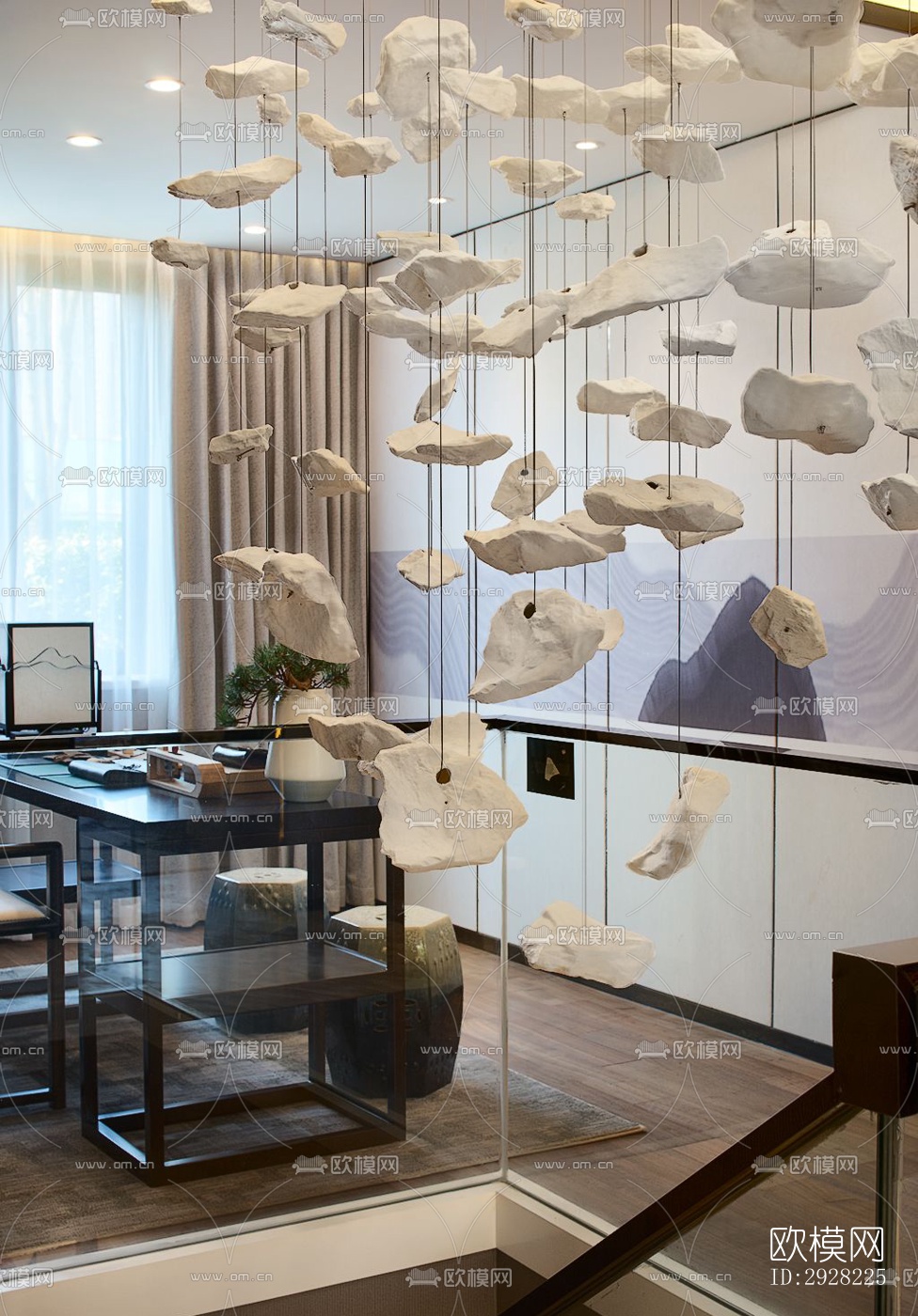 新中式平层效果图下载（渲染图9）