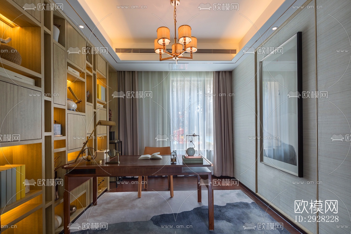 新中式平层效果图下载（渲染图7）