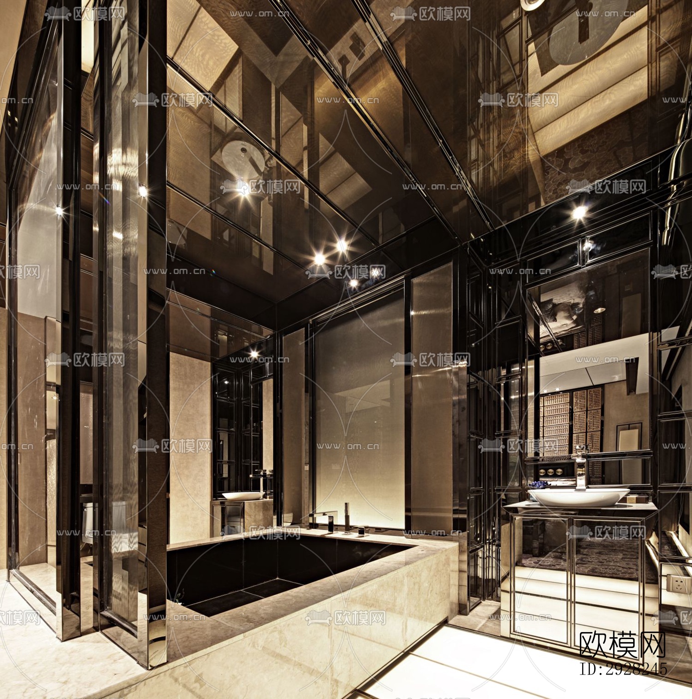 新中式平层效果图下载（渲染图1）