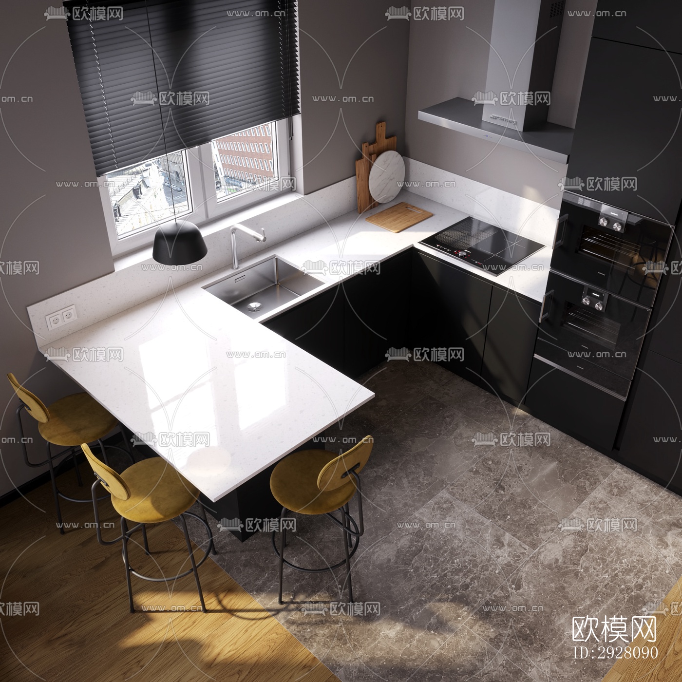 高级灰公寓效果图下载（渲染图3）