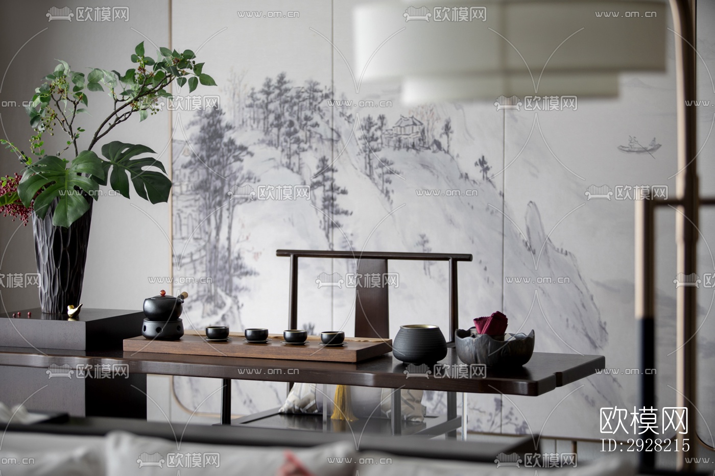 新中式平层效果图下载（渲染图2）