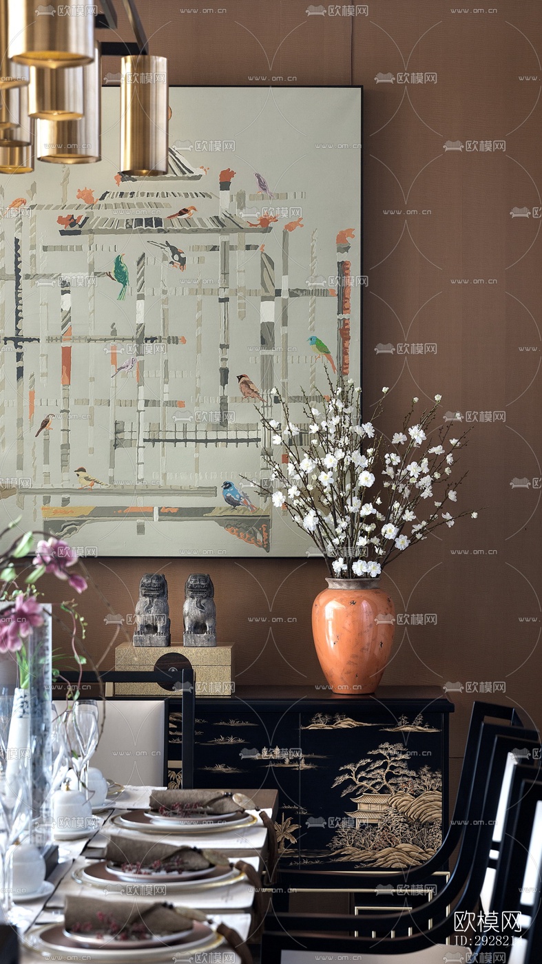 新中式平层效果图下载（渲染图8）