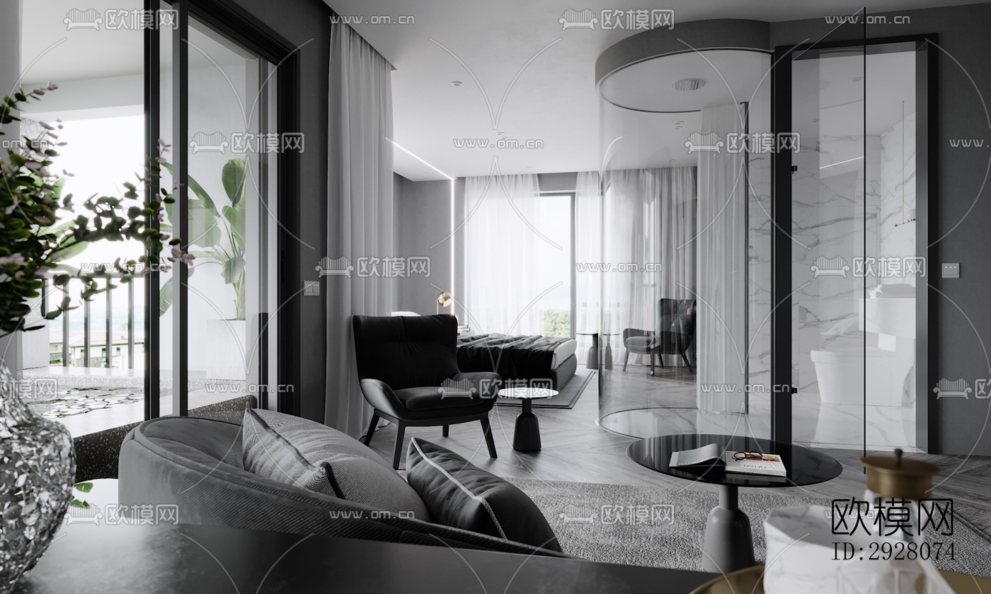 高级灰公寓效果图下载（渲染图10）