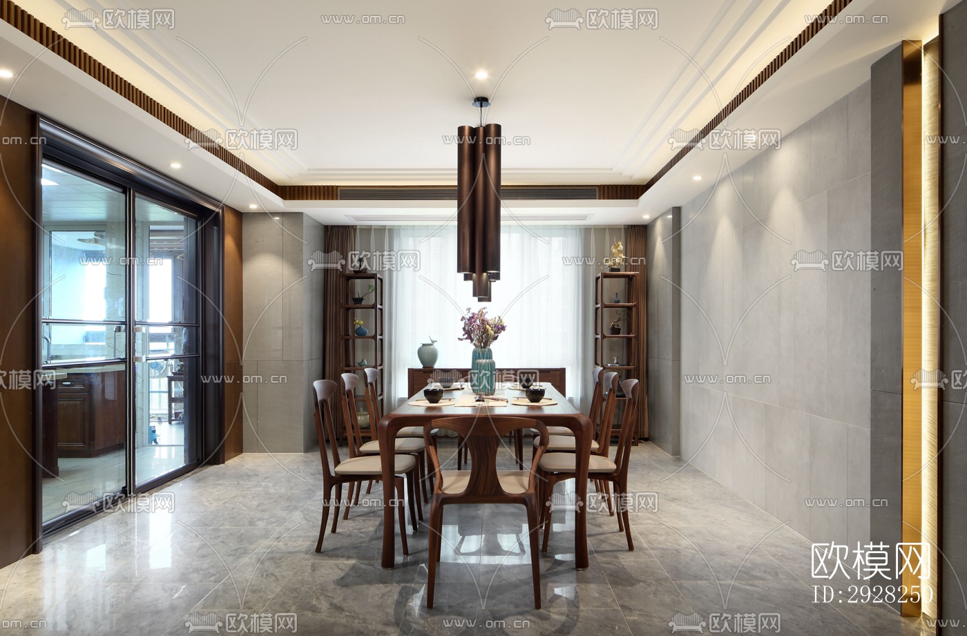 新中式平层效果图下载（渲染图18）