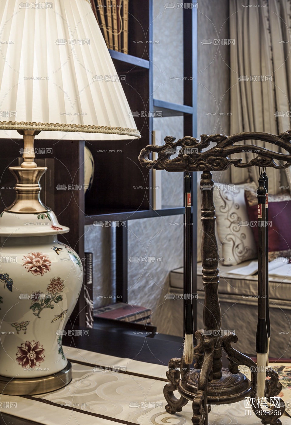 新中式平层效果图下载（渲染图2）