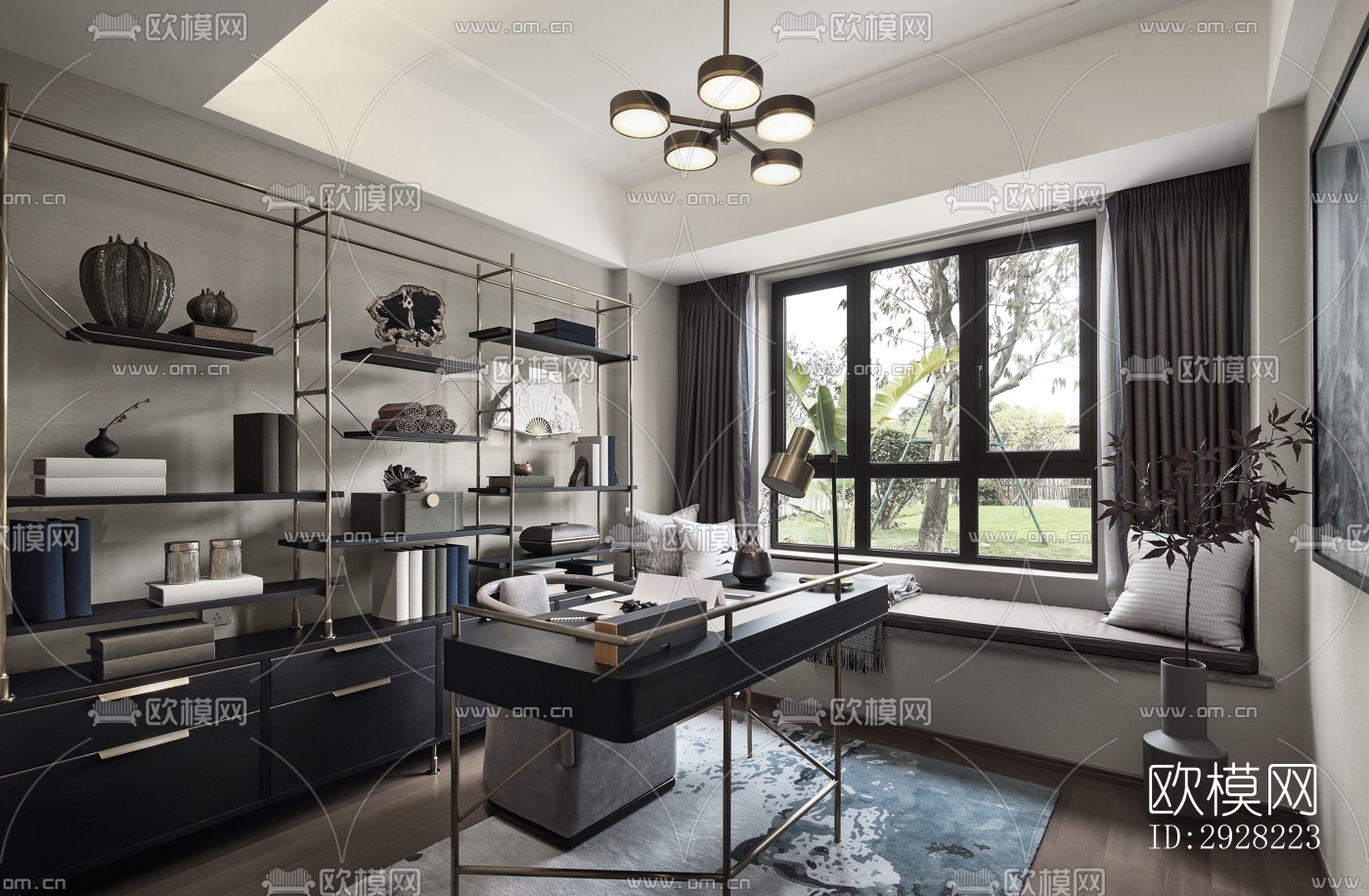 新中式平层效果图下载（渲染图11）