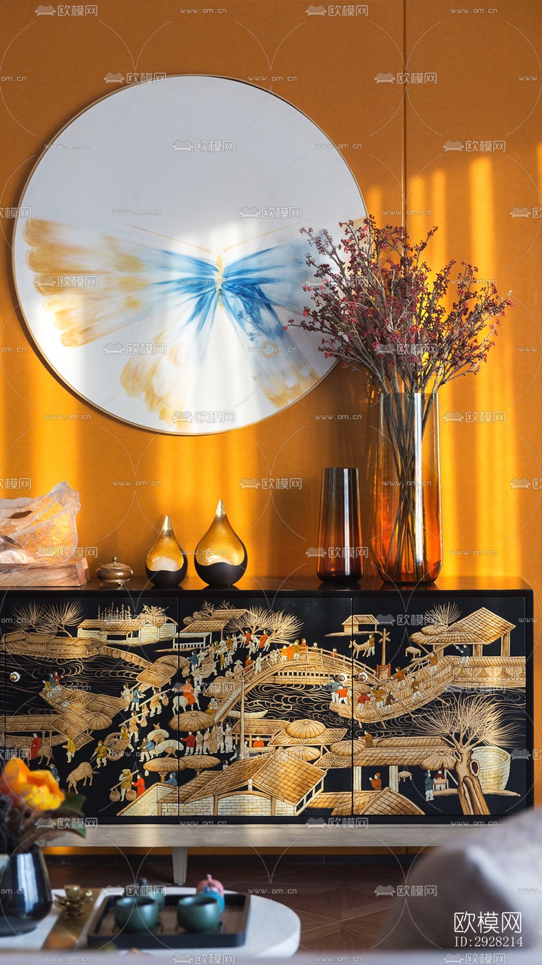 新中式平层效果图下载（渲染图12）