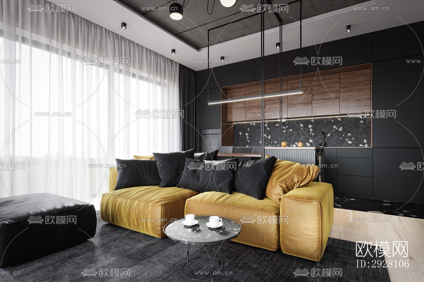 高级灰公寓效果图下载（渲染图5）