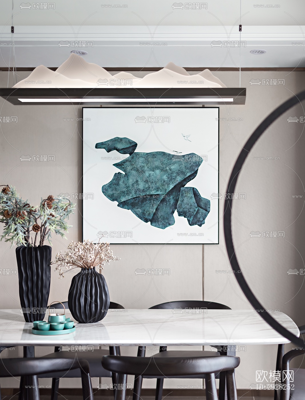 新中式平层效果图下载（渲染图2）