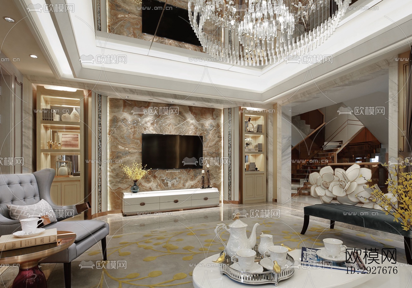 新中式别墅效果图下载（渲染图4）