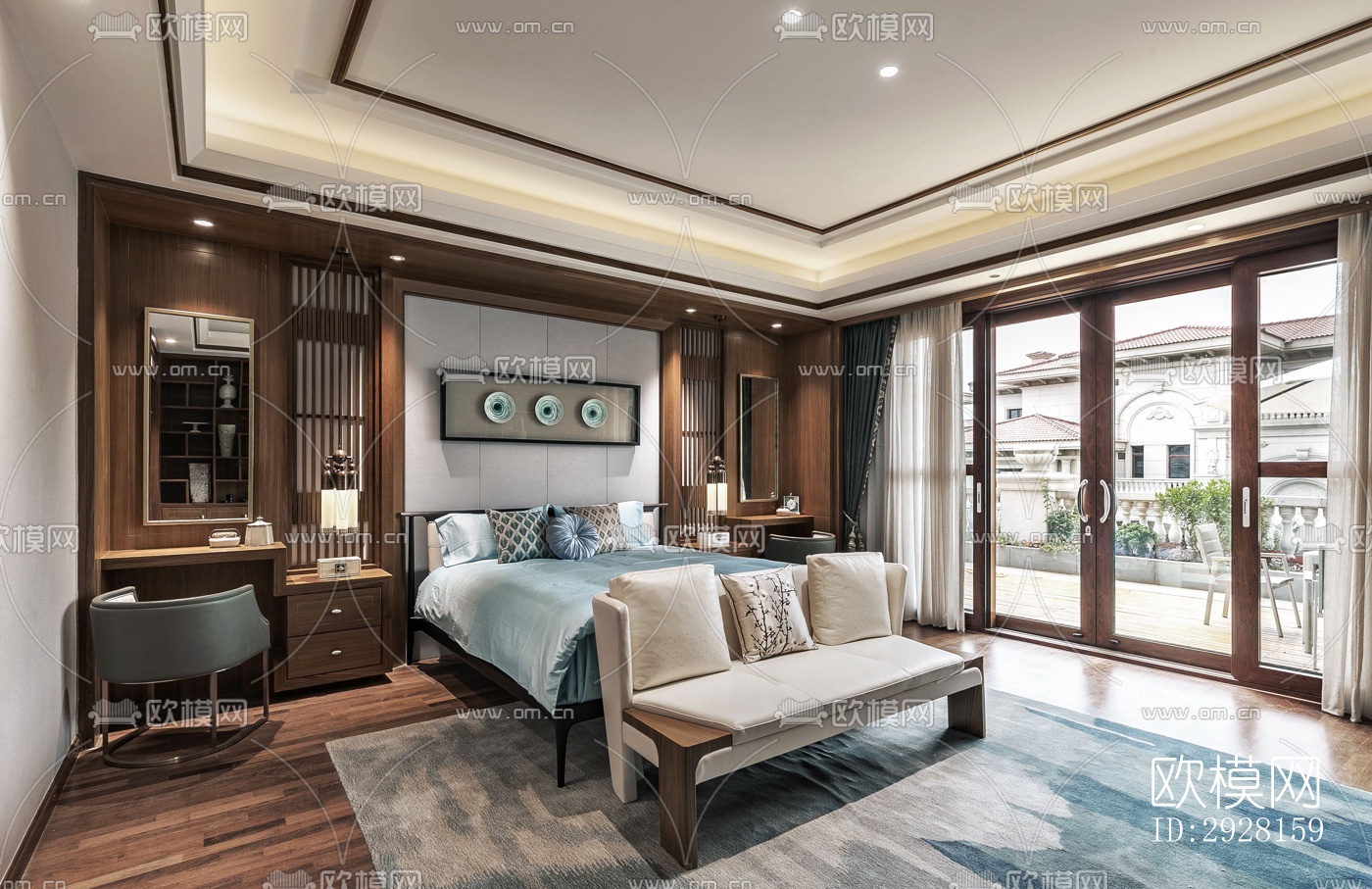 新中式平层效果图下载（渲染图17）