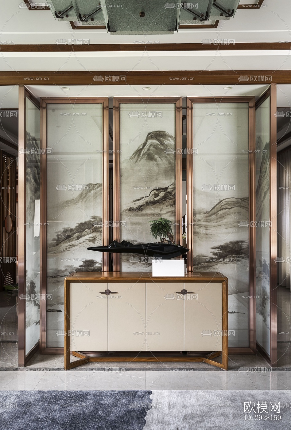 新中式平层效果图下载（渲染图5）