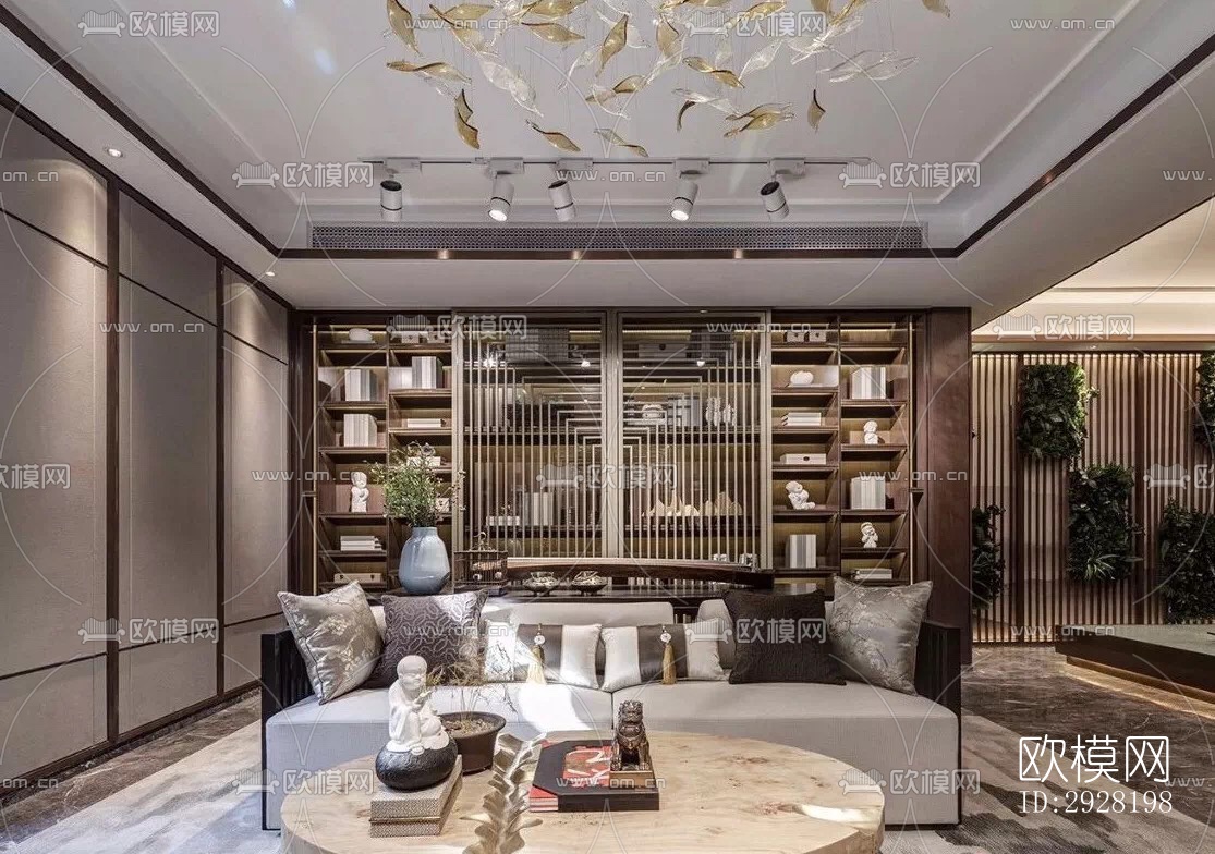 新中式平层效果图下载（渲染图14）