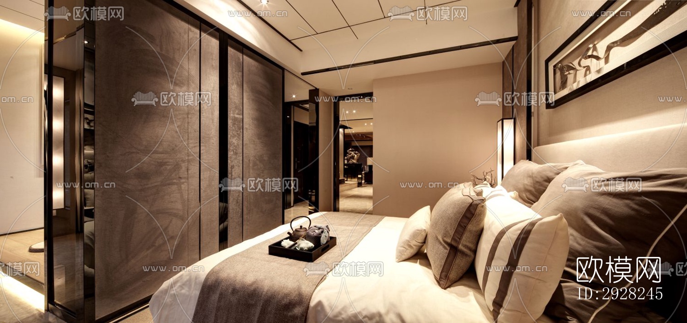 新中式平层效果图下载（渲染图4）