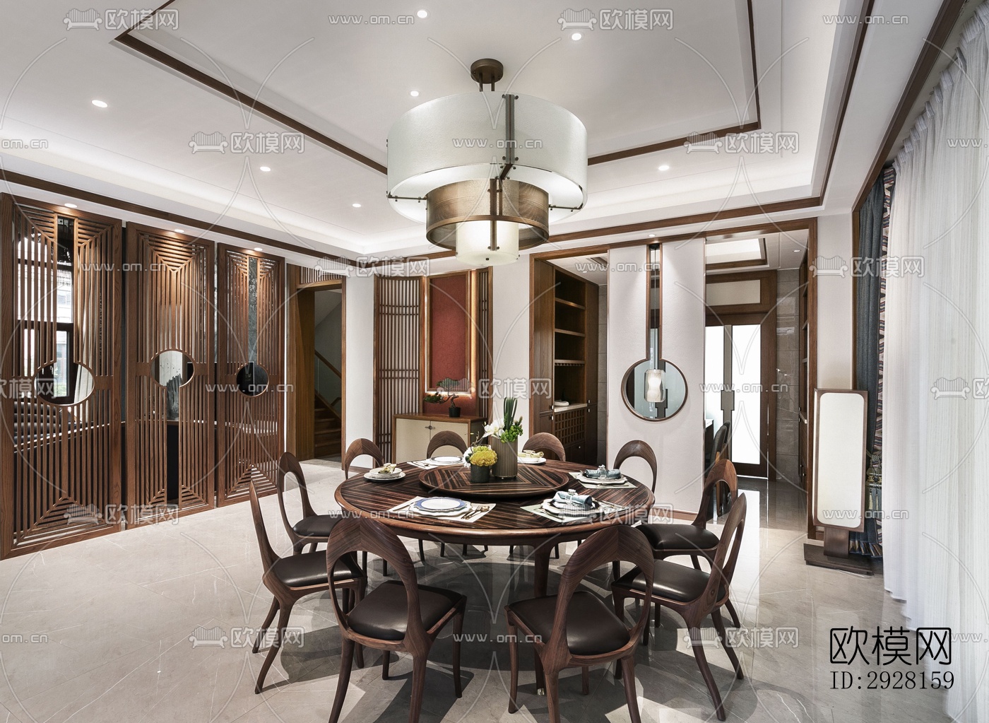 新中式平层效果图下载（渲染图14）