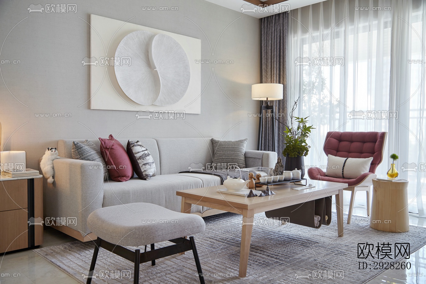 新中式平层效果图下载（渲染图14）