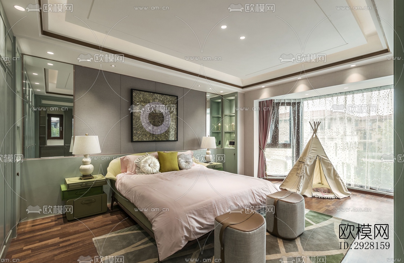 新中式平层效果图下载（渲染图3）