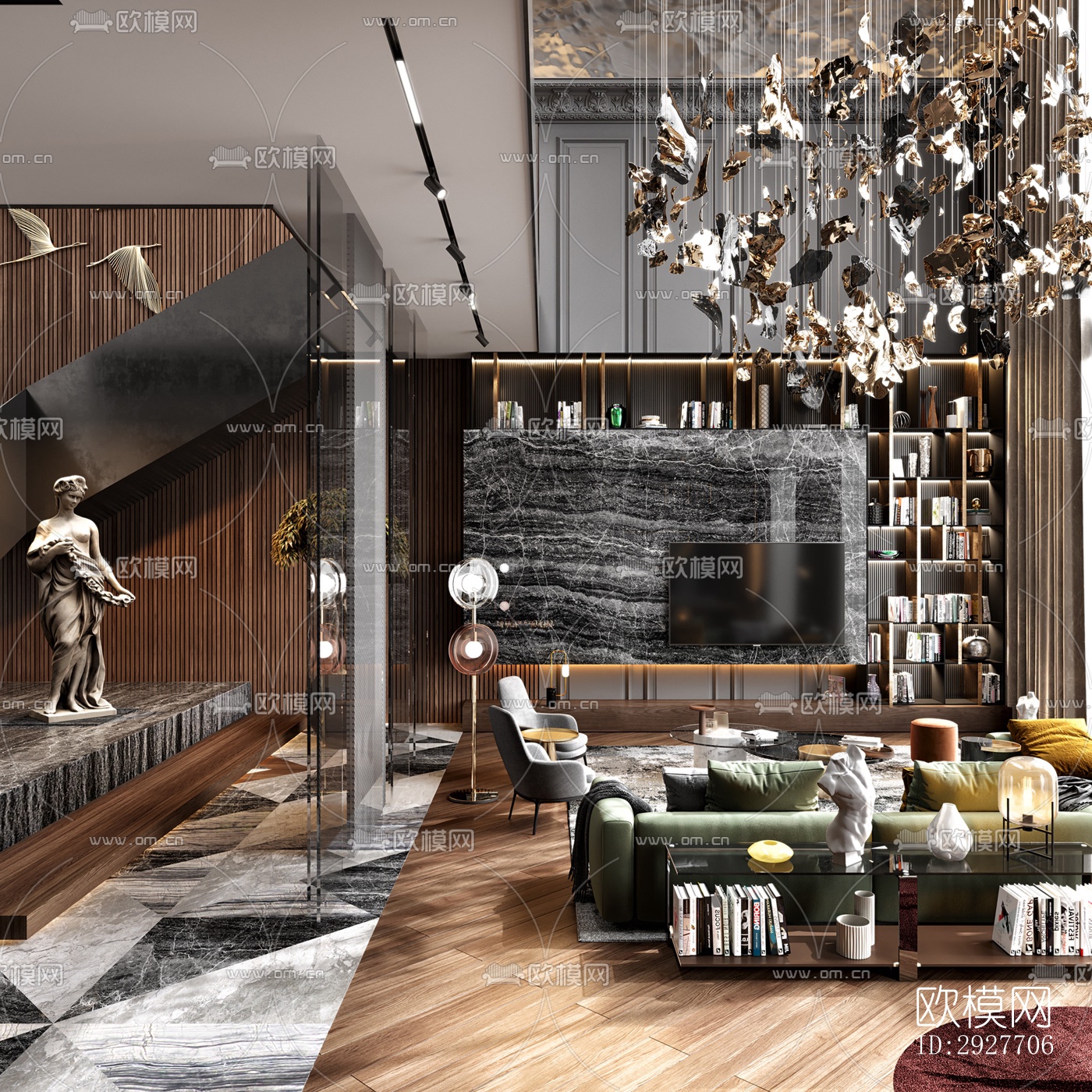 高级灰别墅效果图下载（渲染图4）