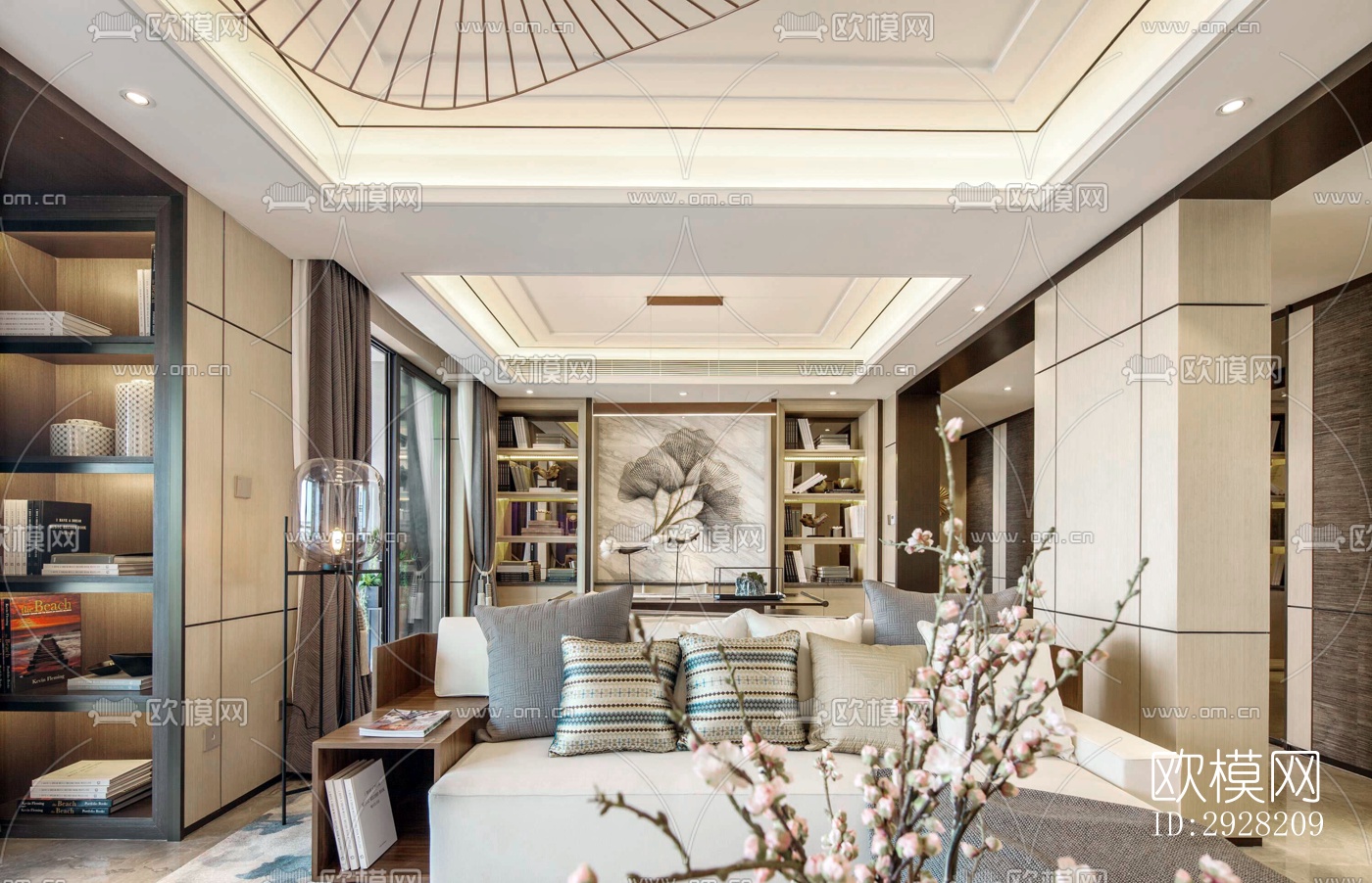 新中式平层效果图下载（渲染图9）