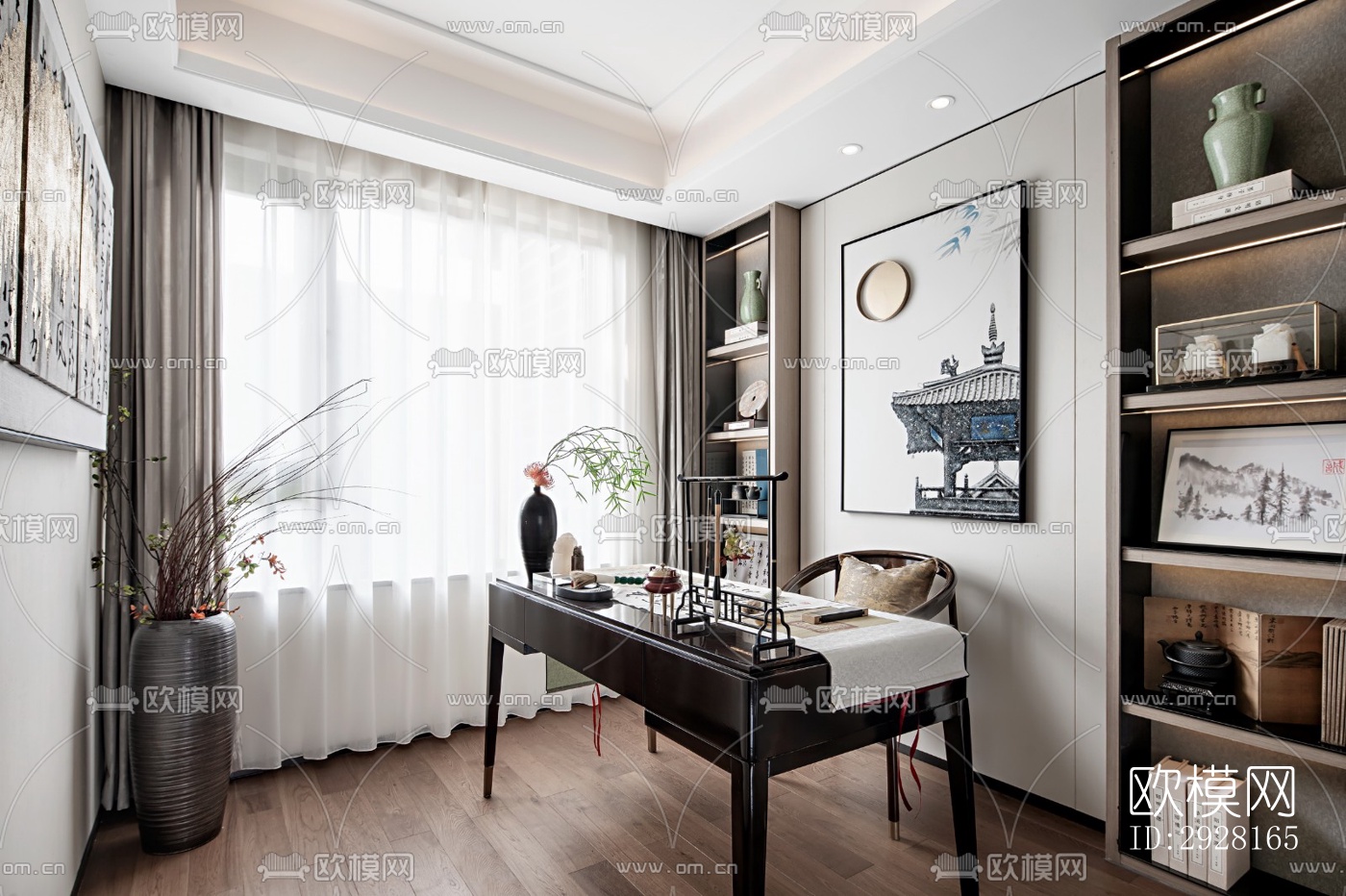 新中式平层效果图下载（渲染图14）