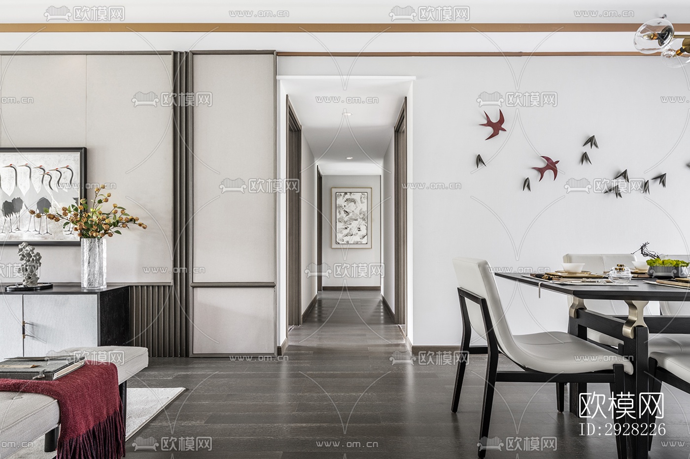 新中式平层效果图下载（渲染图7）