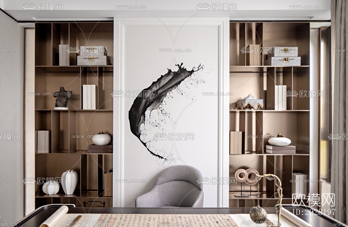 新中式平层效果图下载（渲染图9）