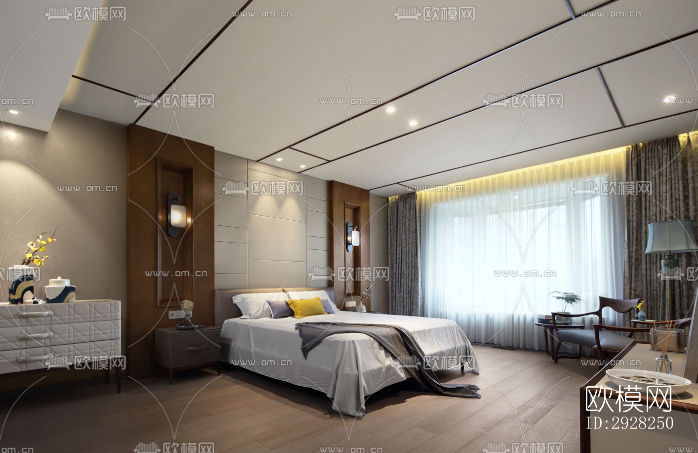 新中式平层效果图下载（渲染图4）