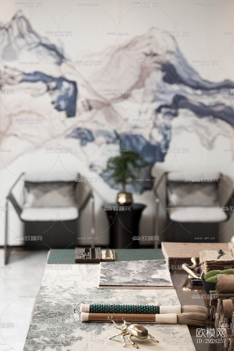 新中式平层效果图下载（渲染图18）