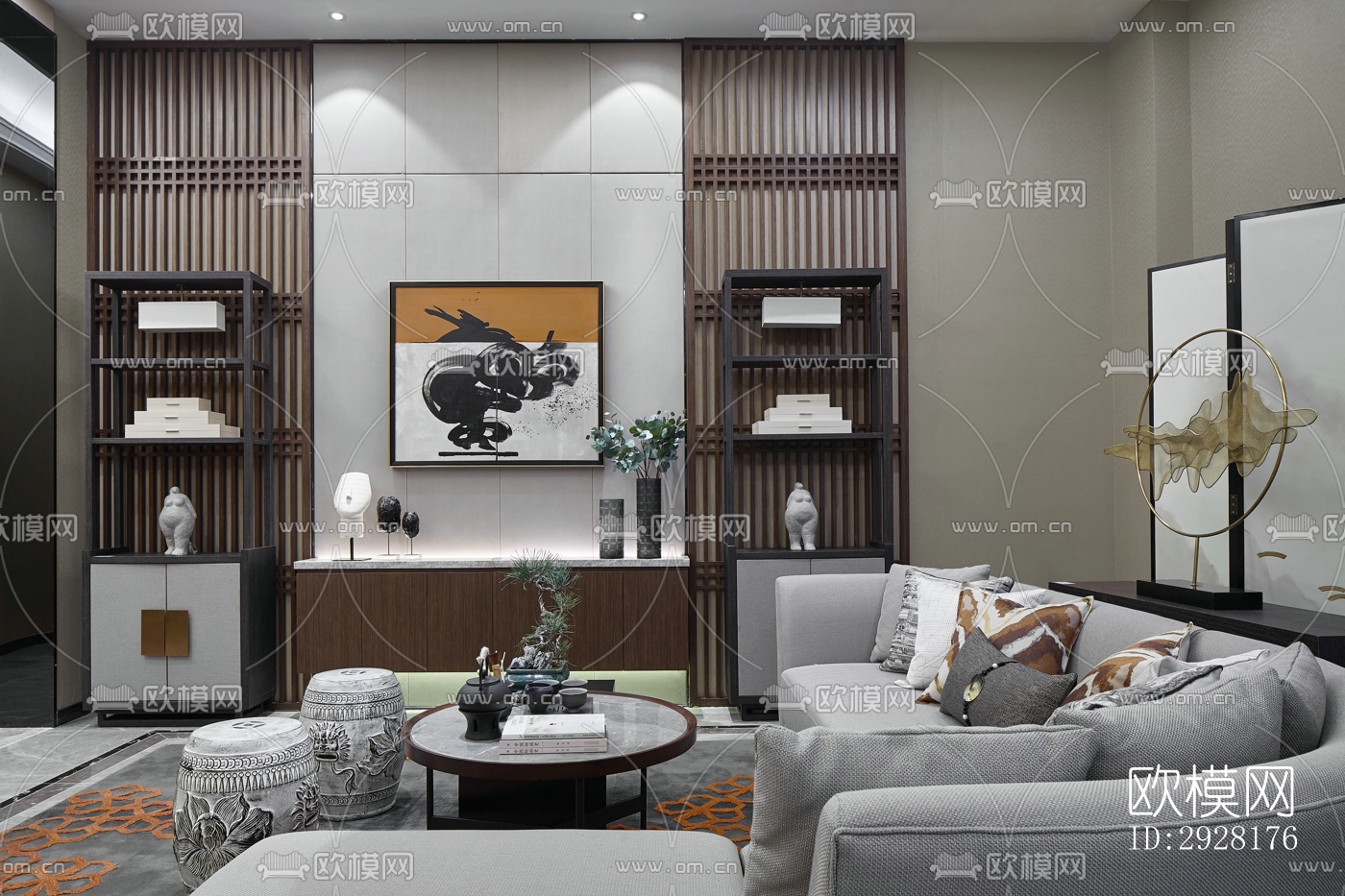 新中式平层效果图下载（渲染图10）