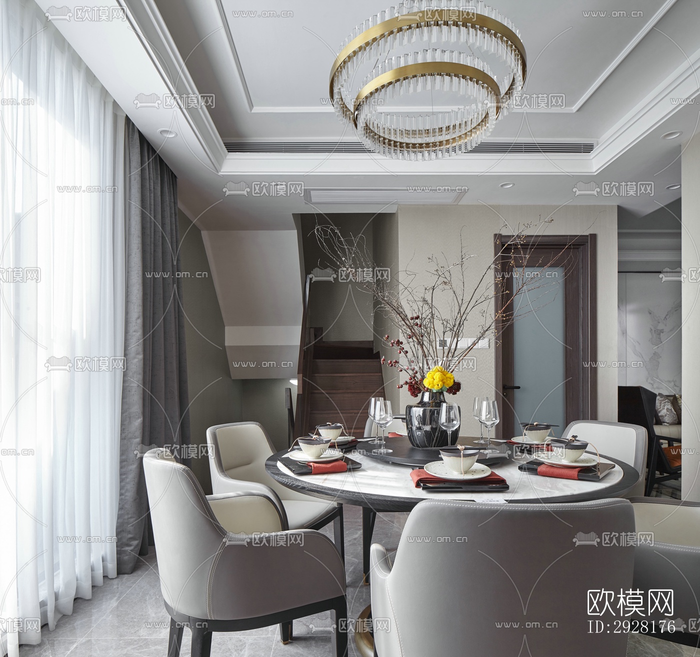 新中式平层效果图下载（渲染图14）