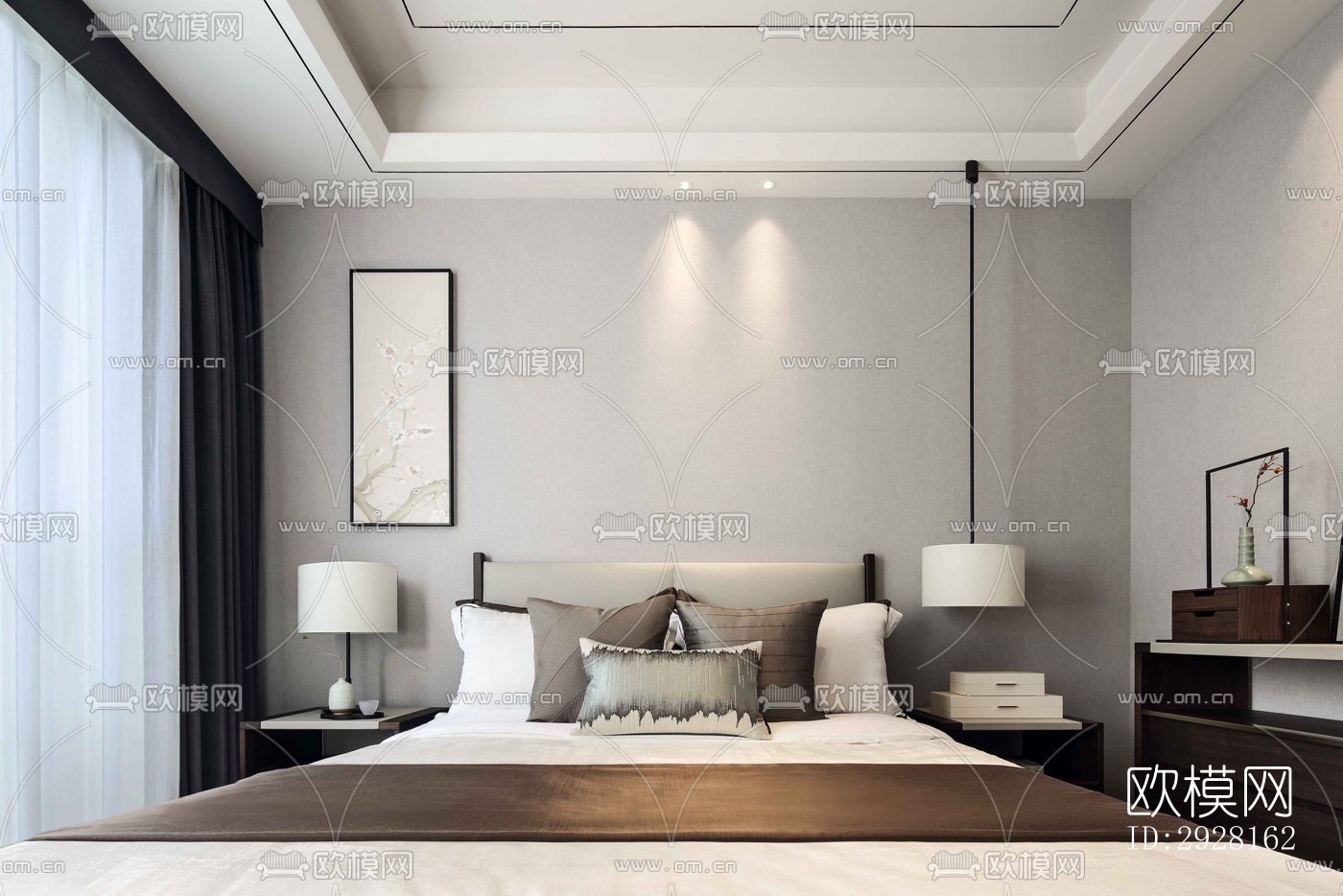 新中式平层效果图下载（渲染图3）